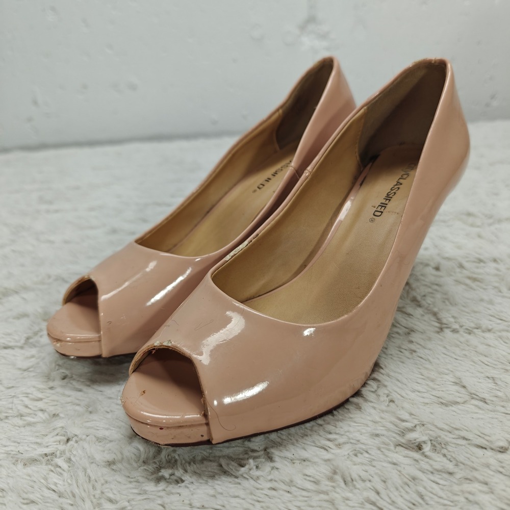 City Classified Nude Peep-Toe Pumps‎ Heels Womens 7.5 Retro 50s Pinup